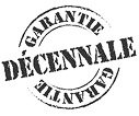 Cachet ou logo circulaire noir GARANTIE DÉCENNALE avec un effet texturé. Symbolise la protection et la fiabilité d'une garantie de dix ans.